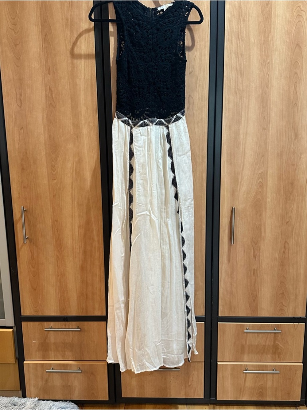 Black & Ivory Lace Bodice Maxi Dress